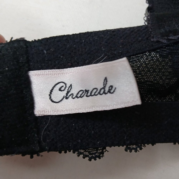 Charade by Change Balconette Bra Satiny Blue with Black Lace Overlay Size 34F - Picture 7 of 8